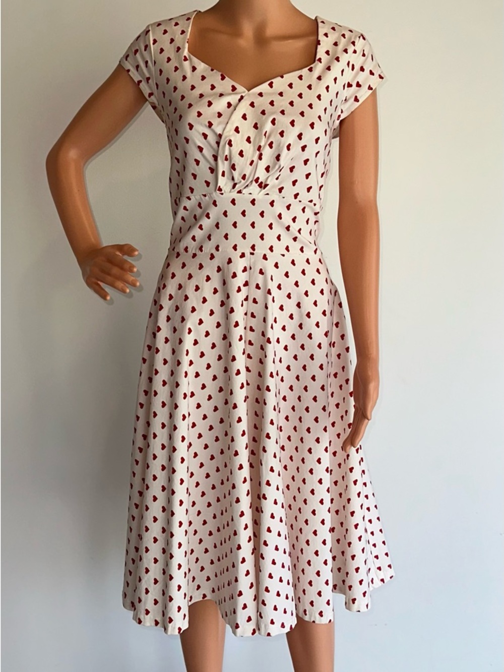 Gown Town Swing Dress Womens White Red Hearts 50’s Inspired Retro Fit & Flare Lg - Picture 7 of 9